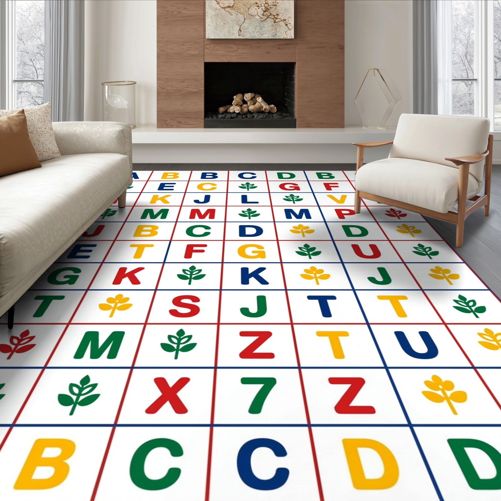 ODIKA 6'x9' Ultra-Soft Area Rug, Alphabet Icons Multicolor Educational ...