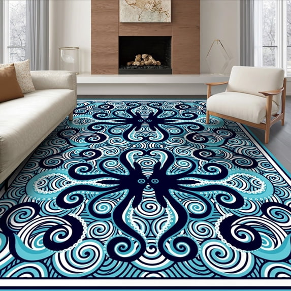 Washable Abstract Shape Rug ODIKA 6'x9' Ultra-Soft Area Rug, Animals Octopus Abstract Swirling ...