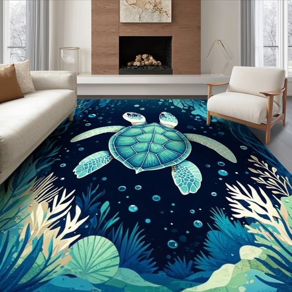 Turtle Outside Rugs ODIKA 6'x9' Ultra-Soft Area Rug, Animals Turtle Ocean Symmetrical ...