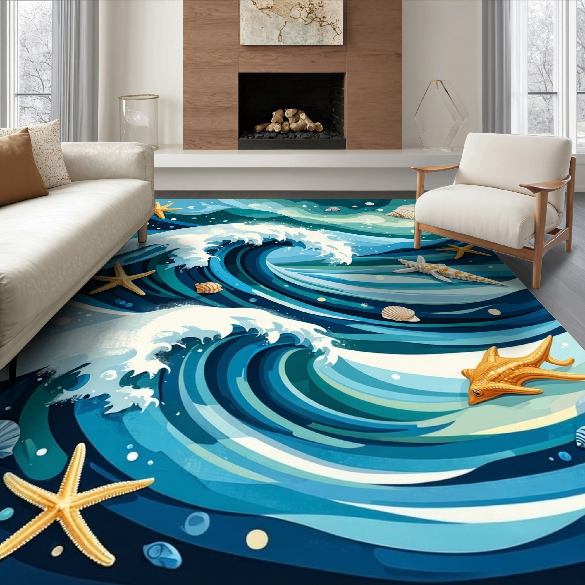 ODIKA 6'x9' Ultra-Soft Area Rug, Bathroom Nautical Starfish Seashell ...