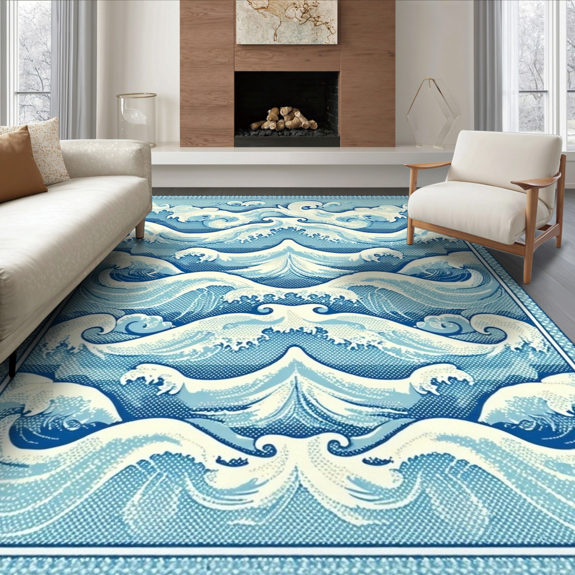 ODIKA 6'x9' Ultra-Soft Area Rug, Bathroom Whale Ocean Wave Scroll ...
