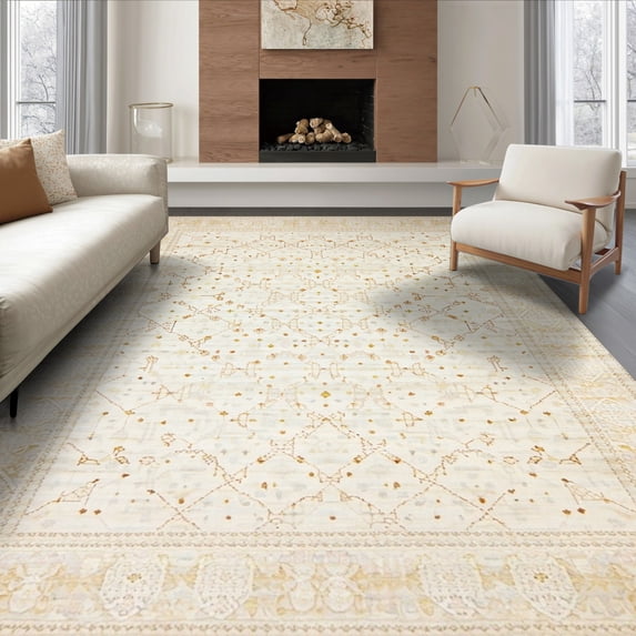Neutral Colored Rug ODIKA 6'x9' Ultra-Soft Area Rug, Beige Loves Trellis Grid Neutral ...