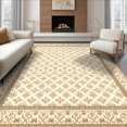 thumbnail image 1 of ODIKA 6'x9' Ultra-Soft Area Rug, Beige Motif Vintage Trellis Distressed Lattice Textured Pile None Washable, Bare feet friendly, Silk-Touch for Guest Room, Bedroom, 1 of 7