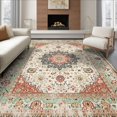 thumbnail image 1 of ODIKA 6'x9' Ultra-Soft Area Rug, Beige Vintage Dining Mosaic Distressed Scroll Neutral Cream Textured None Washable, Bare feet friendly, Silk-Touch for Guest Room, Bedroom, 1 of 7