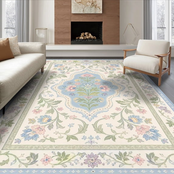 ODIKA 6'x9' Ultra-Soft Area Rug, Blue Floral Elegance with Garden ...