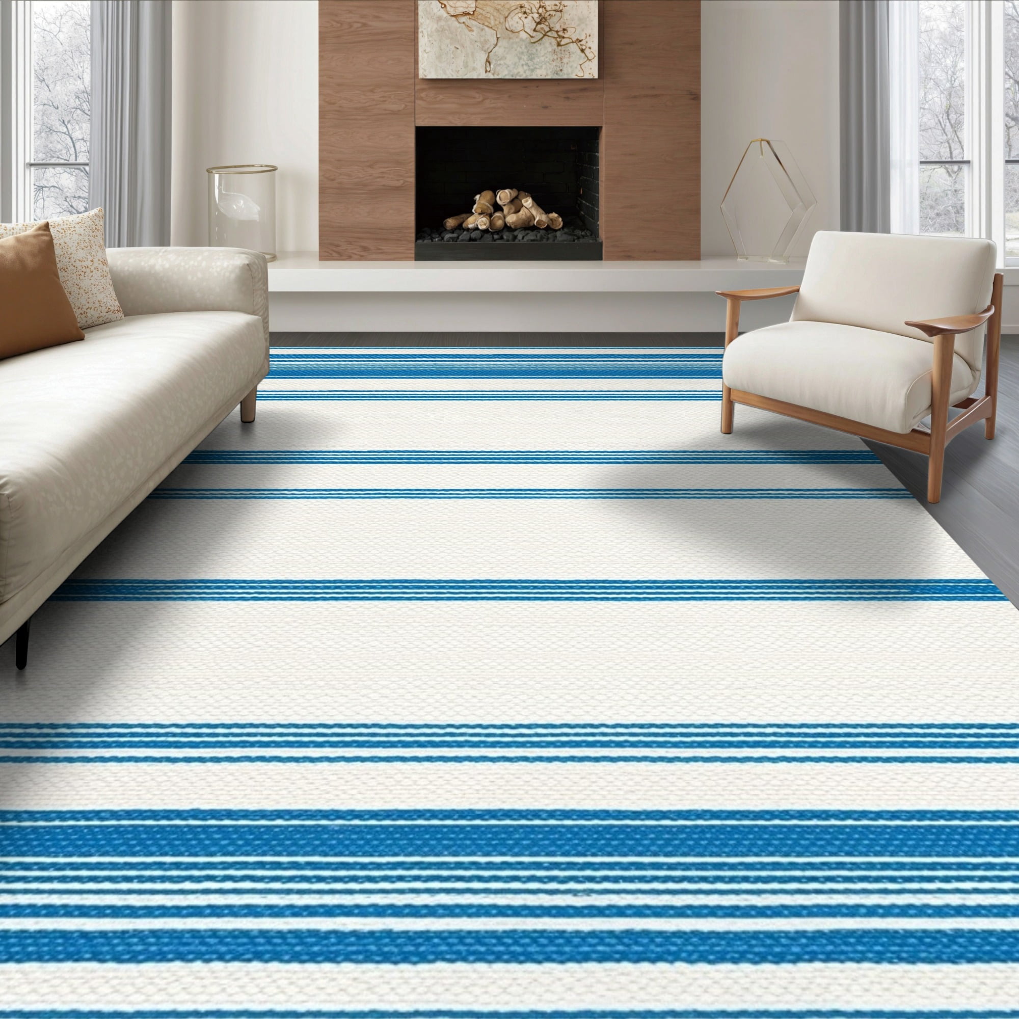 Blue White Shell Rug ODIKA 6'x9' Ultra-Soft Area Rug, Blue White Welcome Door Front Layered ...