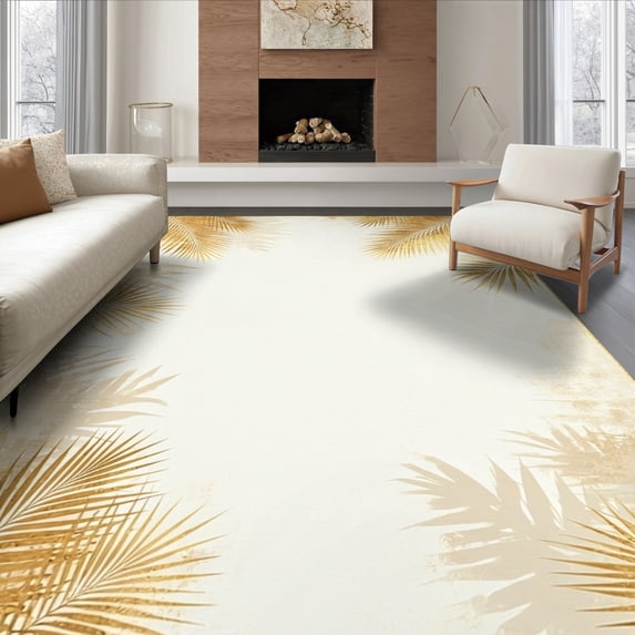 ODIKA 6'x9' Ultra-Soft Area Rug, Botanical Minimalist Foliage Symmetrical Border Vintage Scroll None Washable, Bare feet friendly, Silk-Touch for Guest Room, Bedroom