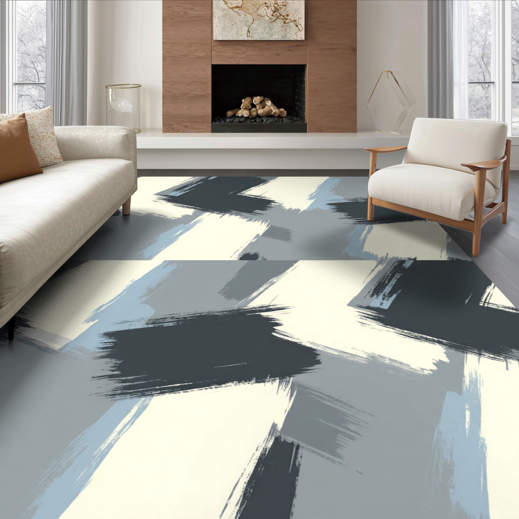 Colorful Interlocking ODIKA 6'x9' Ultra-Soft Area Rug, Brushstroke With Bold Interlocking ...