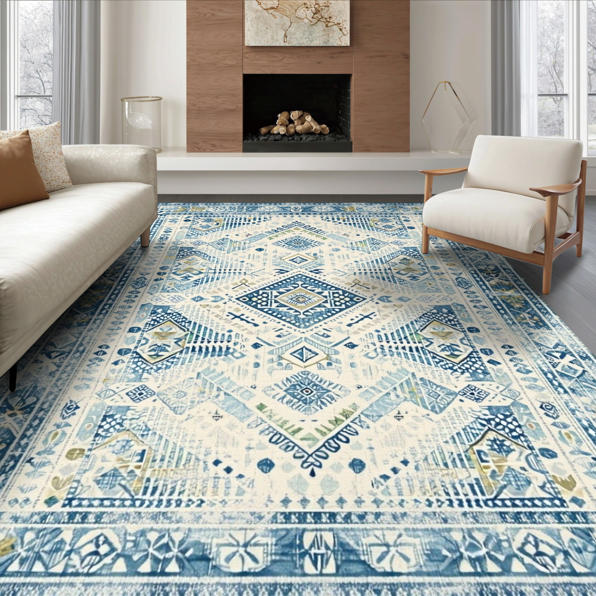ODIKA 6'x9' Ultra-Soft Area Rug, Checkered Boho Geometric Farmhouse ...