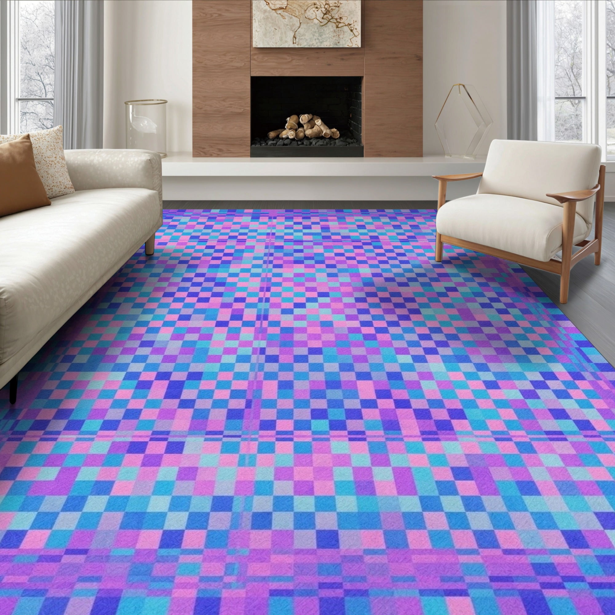 Colorful Rug Design ODIKA 6'x9' Ultra-Soft Area Rug, Colorful Grid Design Featuring Vibrant ...