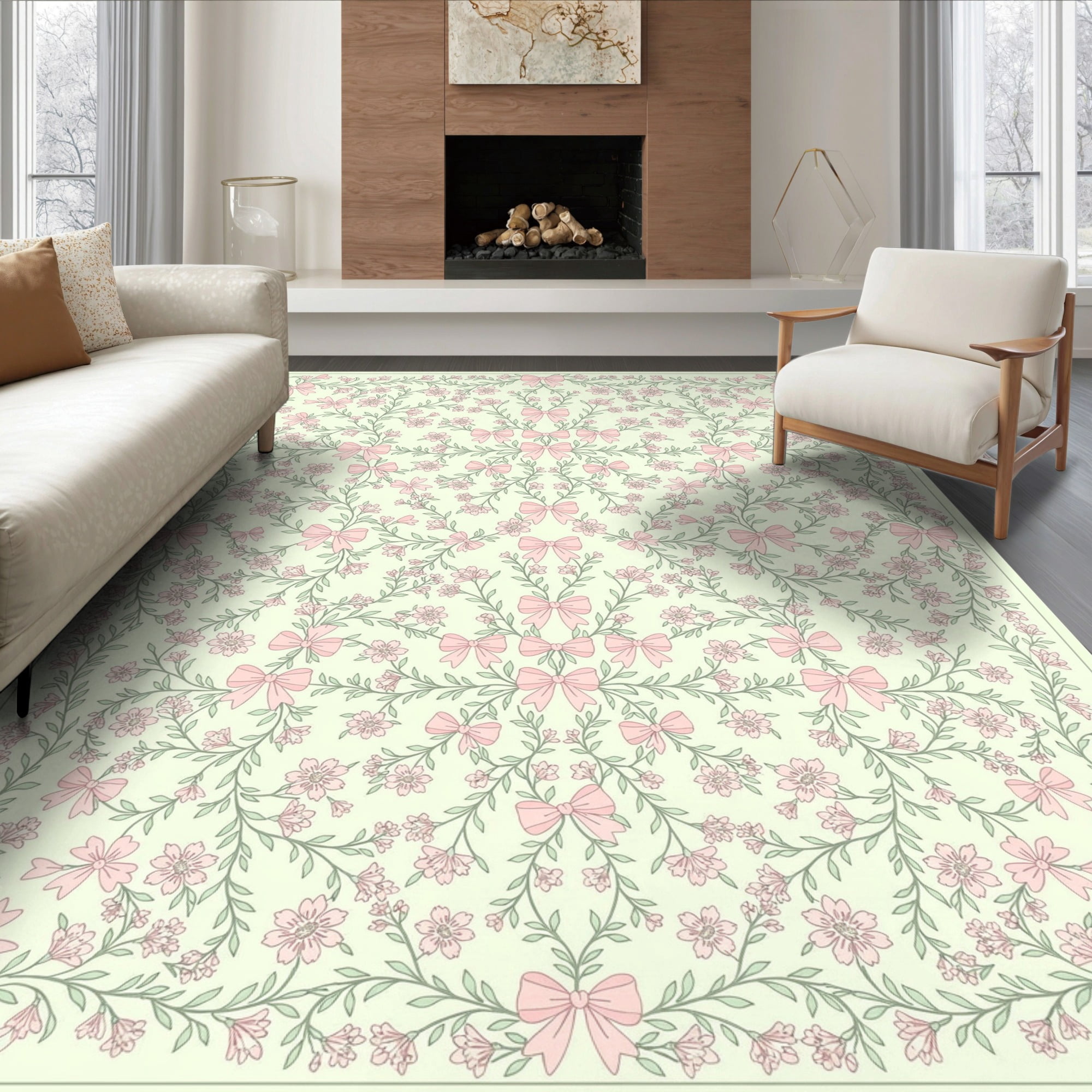 Coquette Rug ODIKA 6'x9' Ultra-Soft Area Rug, Coquette Boho Trailing Vine Border ...
