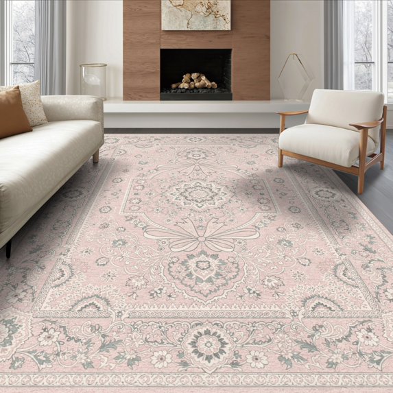 ODIKA 6'x9' Ultra-Soft Area Rug, Delicate Filigree Edging Floral Motif Rectangular Arch Design None Washable, Bare feet friendly, Silk-Touch for Guest Room, Bedroom