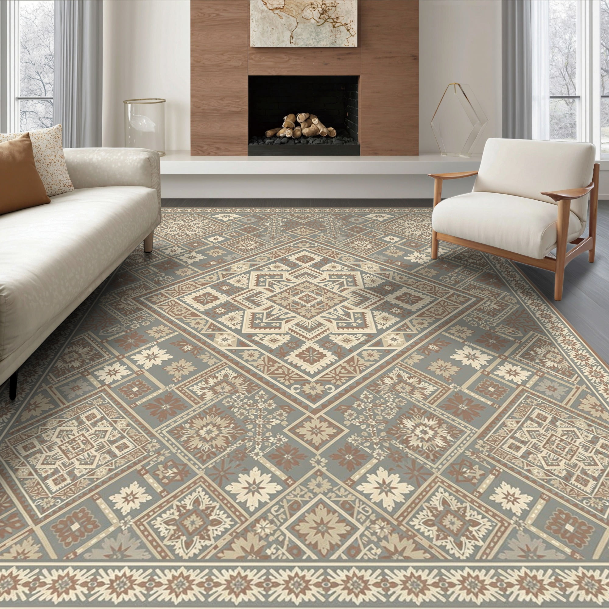 ODIKA 6'x9' Ultra-Soft Area Rug, Dining Table Boho Retro Layout Border ...