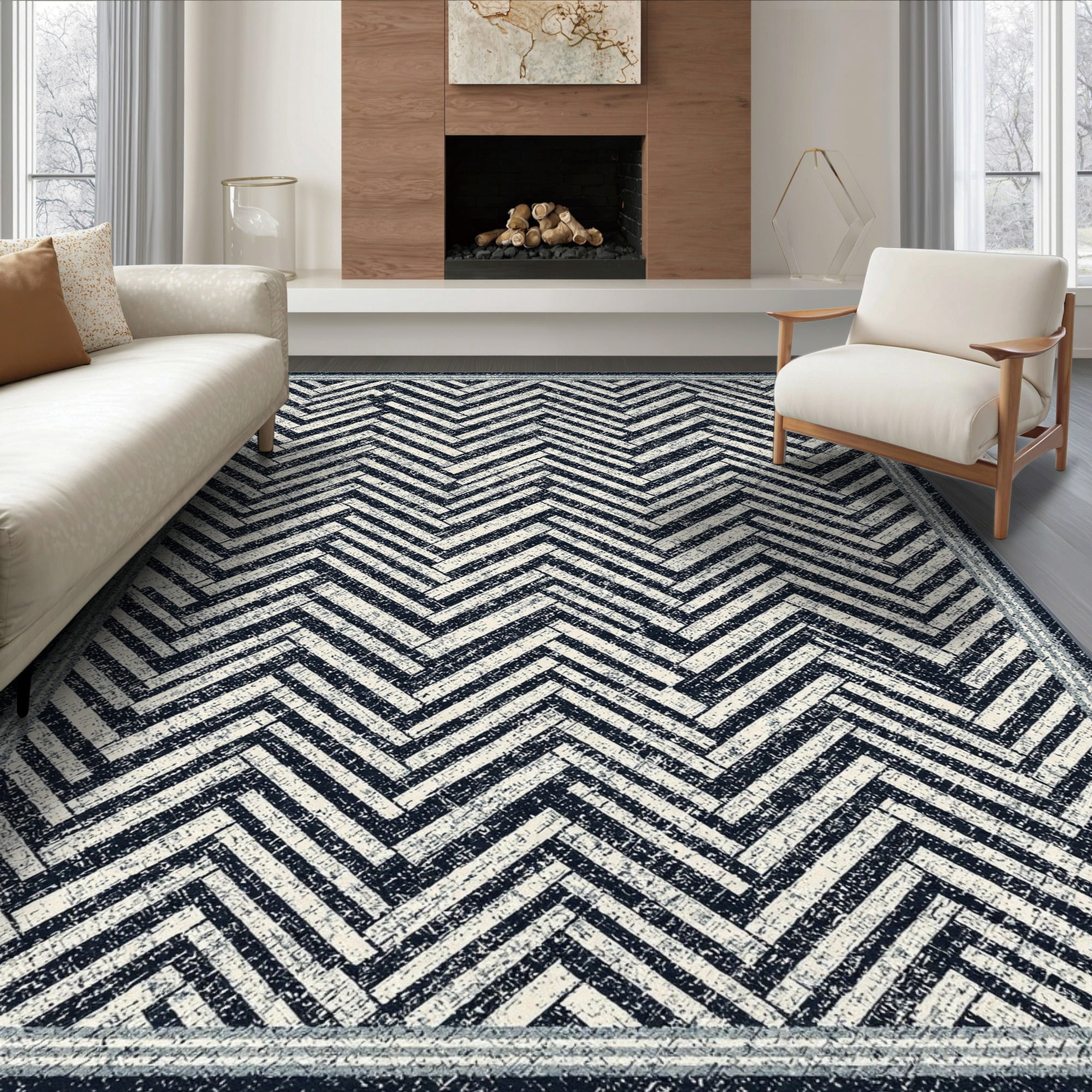 ODIKA 6'x9' Ultra-Soft Area Rug, Distressed Vintage Diagonal Stripes ...