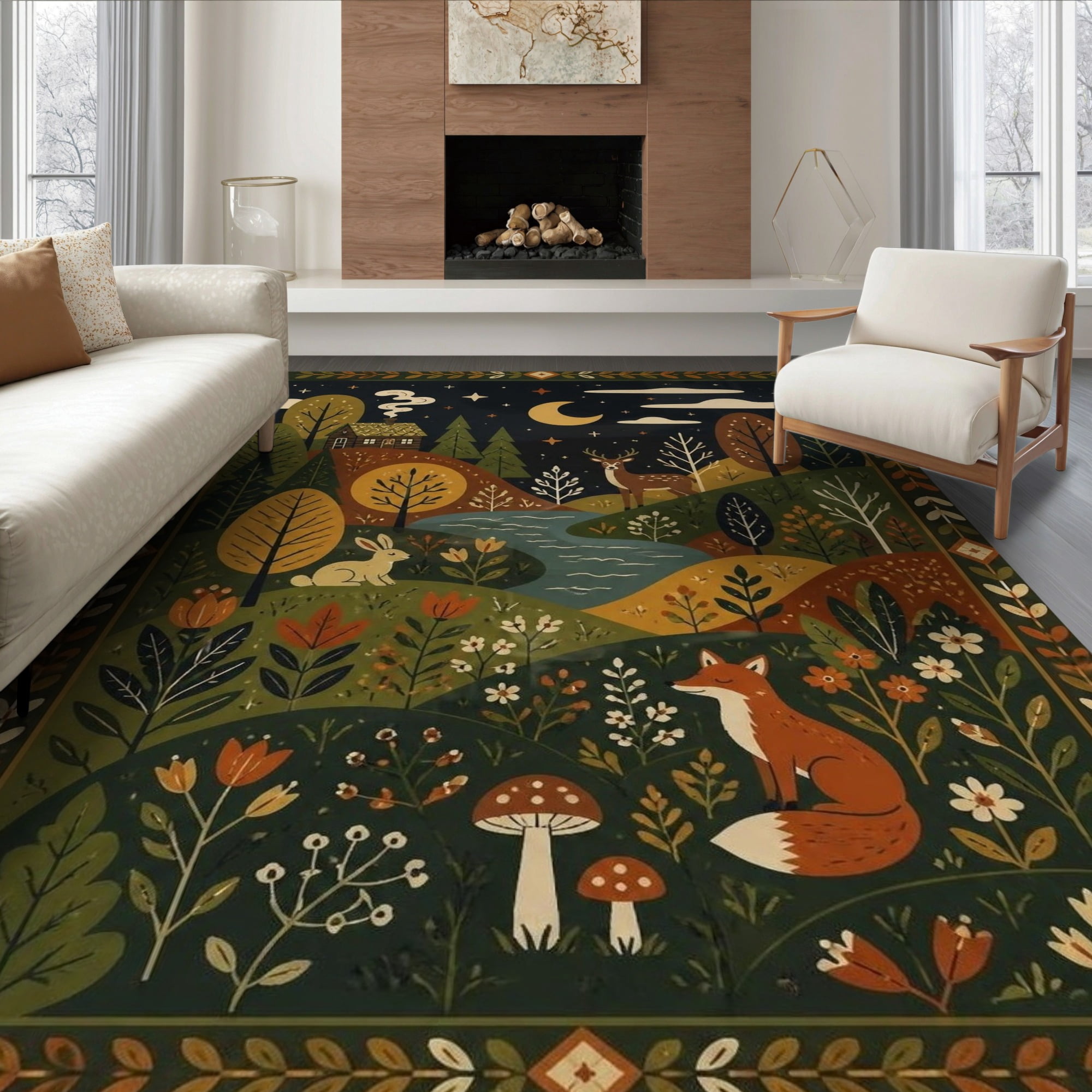 Magical Forest Rug ODIKA 6'x9' Ultra-Soft Area Rug, Earthy Tones Enchanted Forest ...