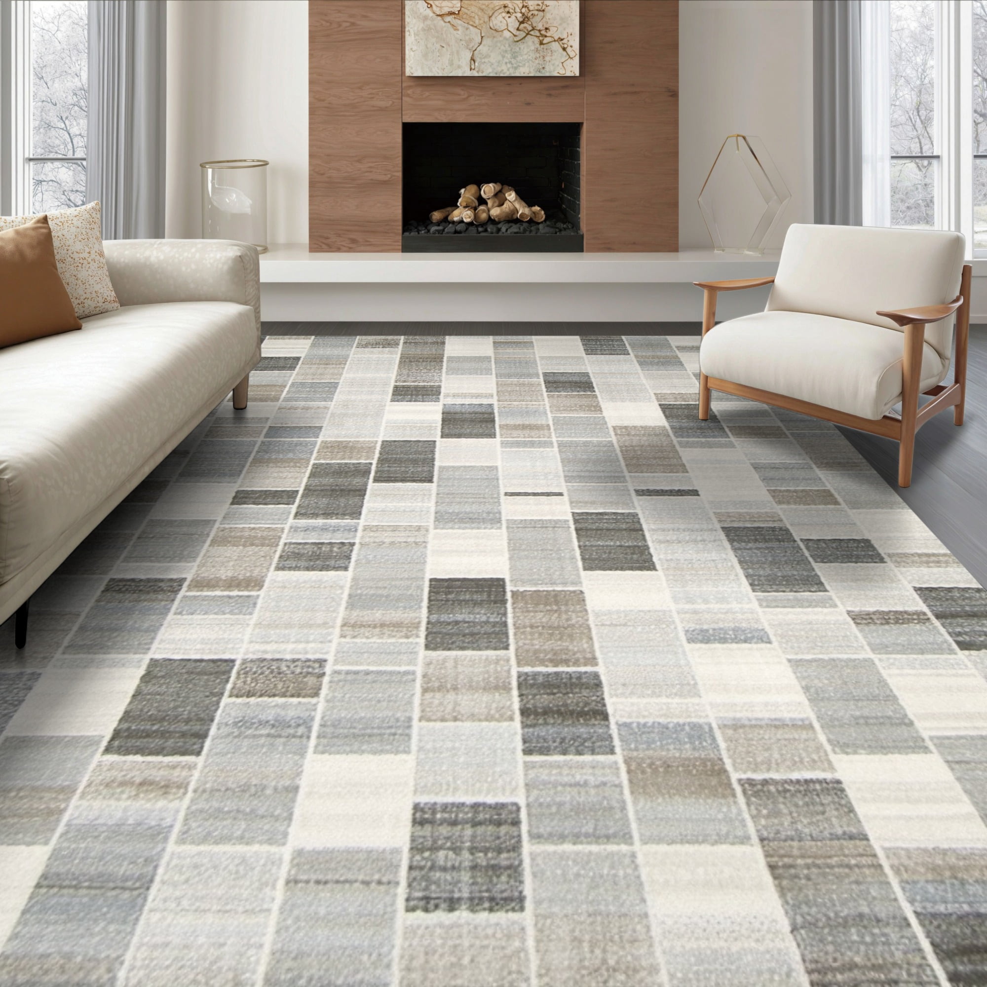 Entry Area Rug ODIKA 6'x9' Ultra-Soft Area Rug, Entry Abstract Grey Mosaic Rhythm ...