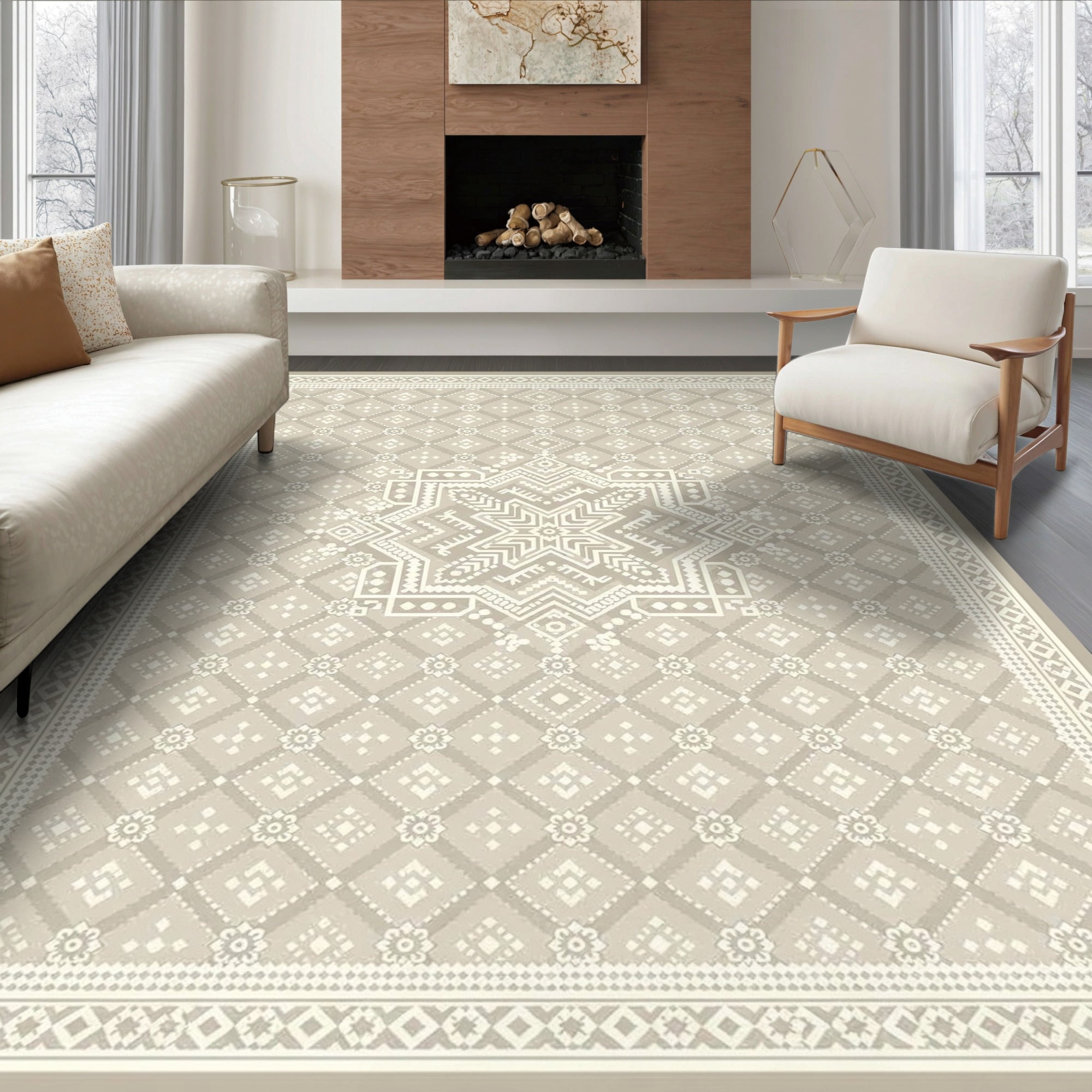 Entry Room Rugs ODIKA 6'x9' Ultra-Soft Area Rug, Entry Grey Symmetrical Border ...