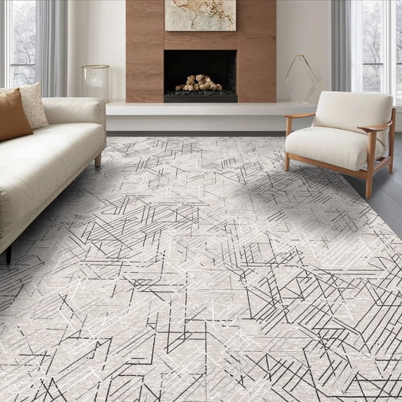 ODIKA 6'x9' Ultra-Soft Area Rug, Extra Large Abstract Geometric Motif Featuring Scattered Neutral None Washable, Bare feet friendly, Silk-Touch for Guest Room, Bedroom