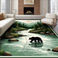 thumbnail image 1 of ODIKA 6'x9' Ultra-Soft Area Rug, Fishing Cabin Riverside Wildlife Motif Forest Border Print Motifs None Washable, Bare feet friendly, Silk-Touch for Guest Room, Bedroom, 1 of 7