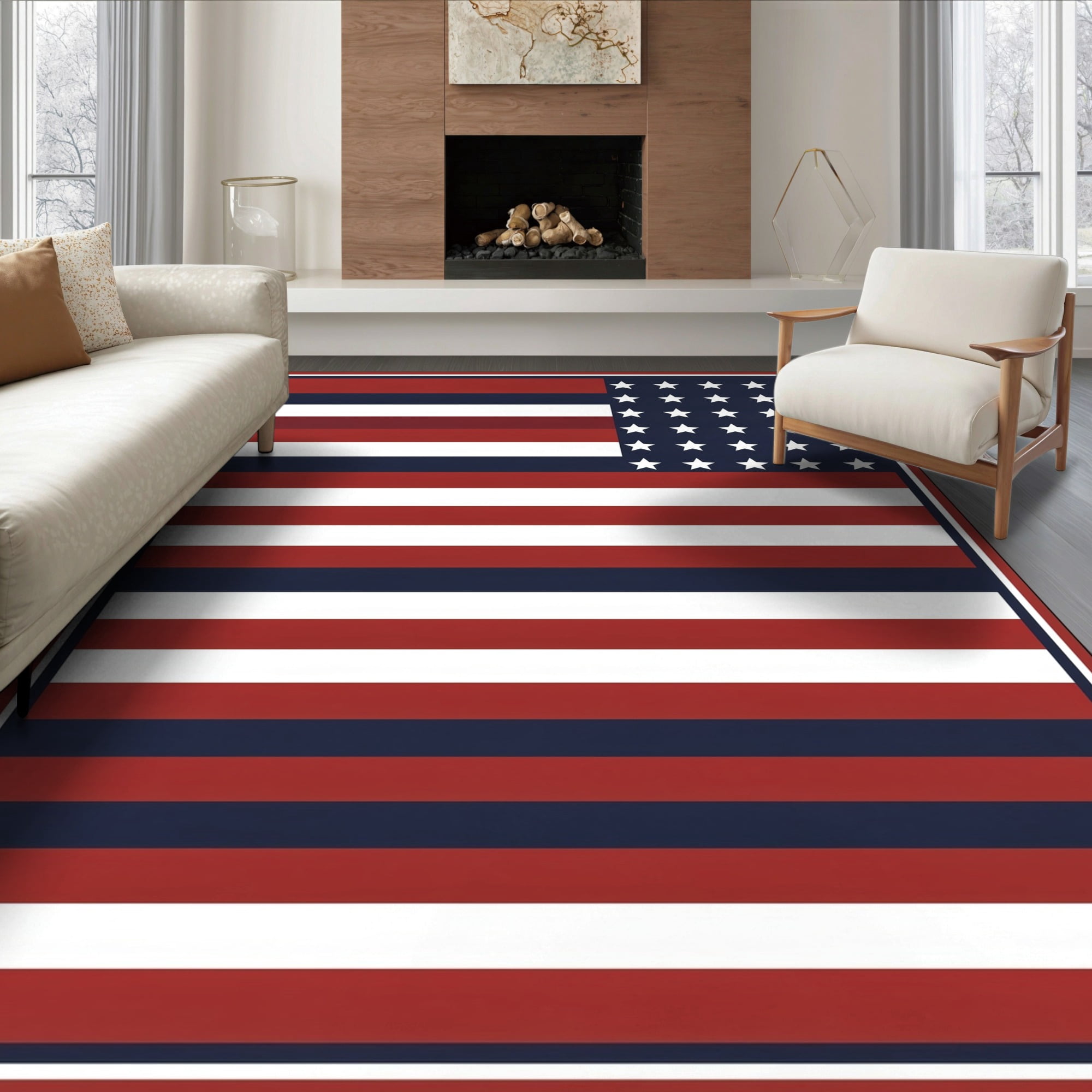 ODIKA 6'x9' Ultra-Soft Area Rug, Front Door Patriotic Bands Stars ...