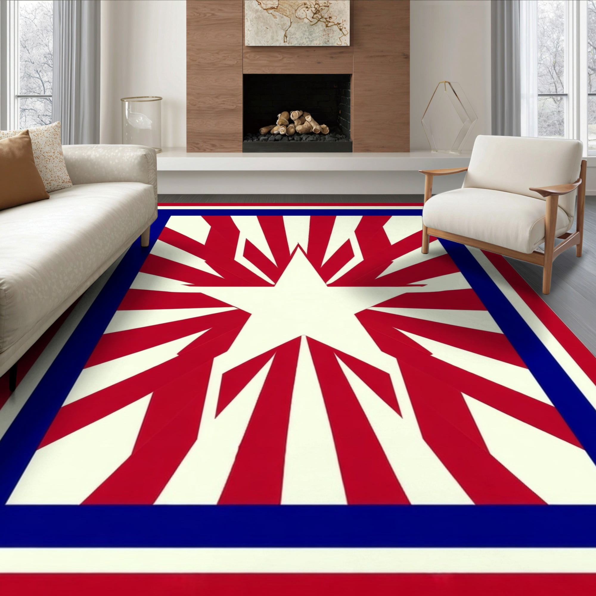 Striped Border Rug ODIKA 6'x9' Ultra-Soft Area Rug, Front Patriotic Door Striped Burst ...