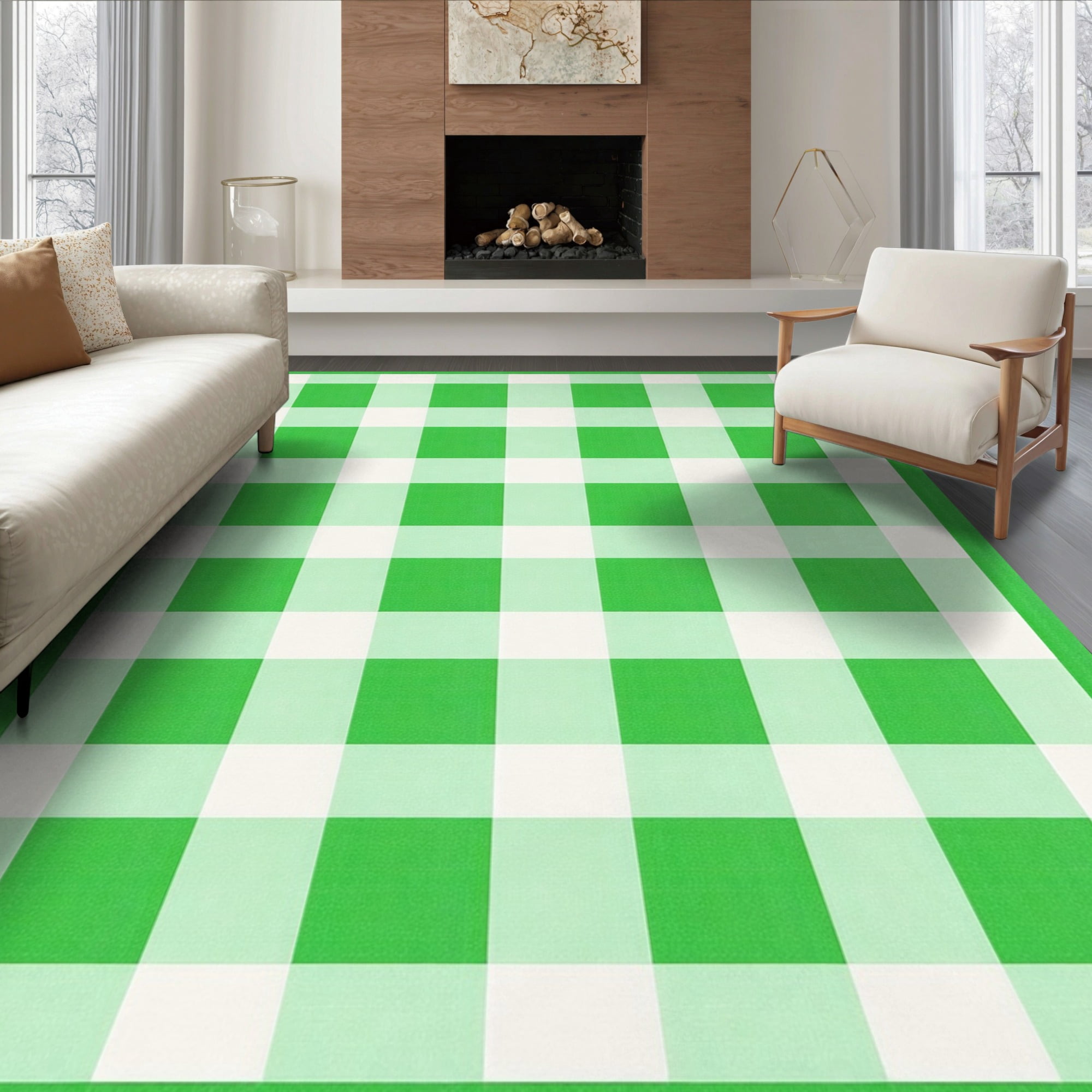 ODIKA 6'x9' Ultra-Soft Area Rug, Fuzzy Checkerboard Funky Grid ...