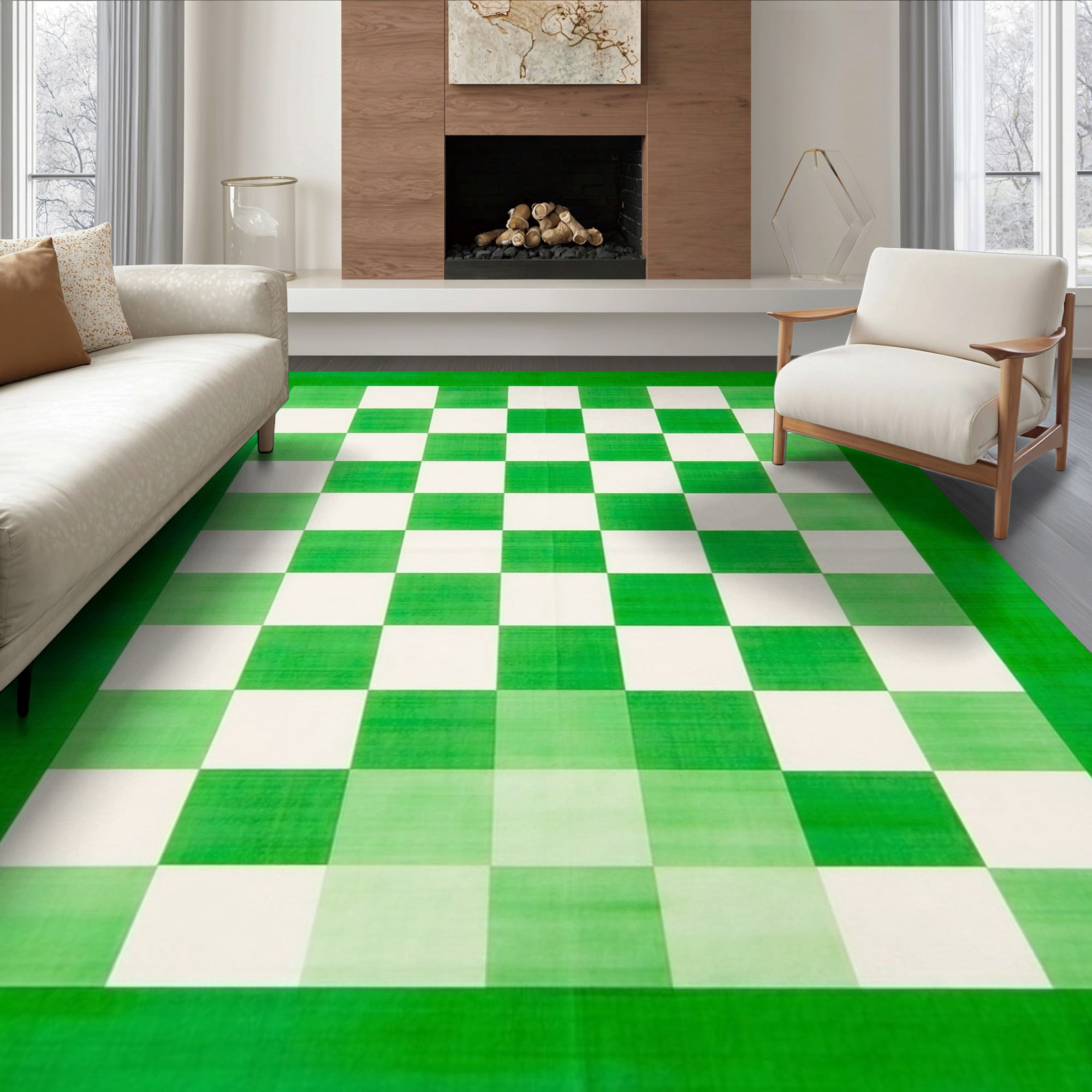 ODIKA 6'x9' Ultra-Soft Area Rug, Fuzzy Funky Retro Checkerboard Grid ...