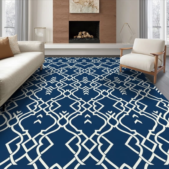 ODIKA 6'x9' Ultra-Soft Area Rug, Geometric Interlocking Trellis Tasseled Boho Lattice Front Door Motif Playful None Washable, Bare feet friendly, Silk-Touch for Guest Room, Bedroom