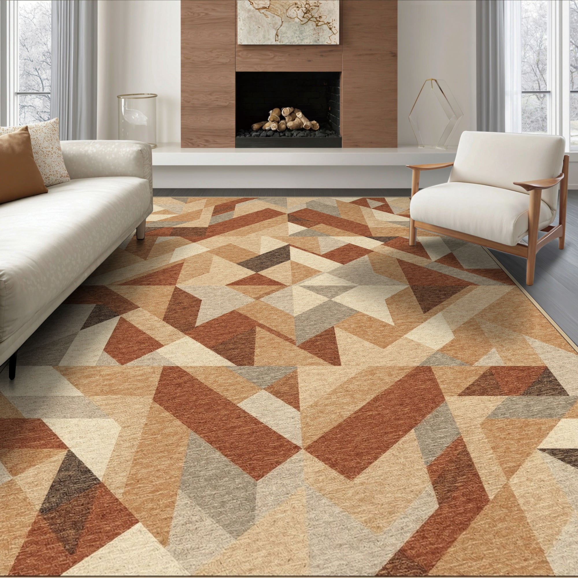 Simple Geometric Patterns Rug ODIKA 6'x9' Ultra-Soft Area Rug, Geometric Vintage Overlapping Shapes ...
