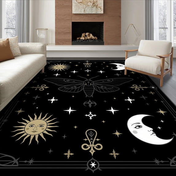 ODIKA 6'x9' Ultra-Soft Area Rug, Gothic Moth Tarot Academia Witchy Mystical Galaxy Phase Death Flowing Dynamic None Washable, Bare feet friendly, Silk-Touch for Guest Room, Bedroom