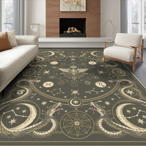 ODIKA 6'x9' Ultra-Soft Area Rug, Gothic Mystical With Celestial Vintage Astrology Motifs Snake Flowing Dynamic None Washable, Bare feet friendly, Silk-Touch for Guest Room, Bedroom