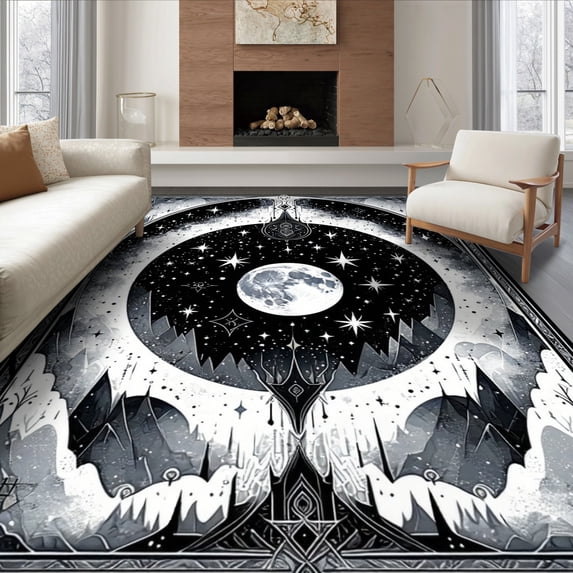ODIKA 6'x9' Ultra-Soft Area Rug, Gothic Witchy Haul Mystical Symbols Arcane Stars Moons Corridor None Washable, Bare feet friendly, Silk-Touch for Guest Room, Bedroom