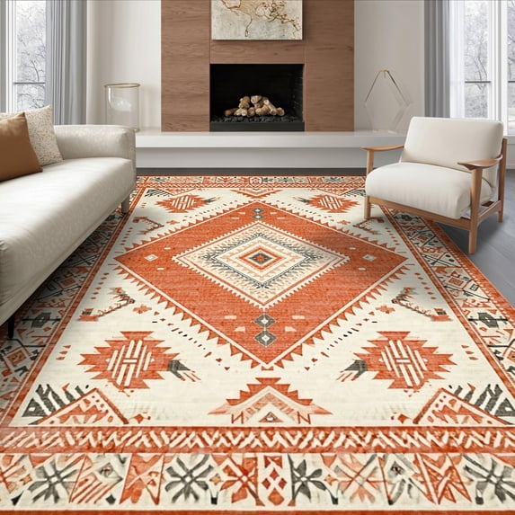 ODIKA 6'x9' Ultra-Soft Area Rug, Hallway Wide Taupe Boho Southwestern Fret Border Hallways Entry None Washable, Bare feet friendly, Silk-Touch for Guest Room, Bedroom