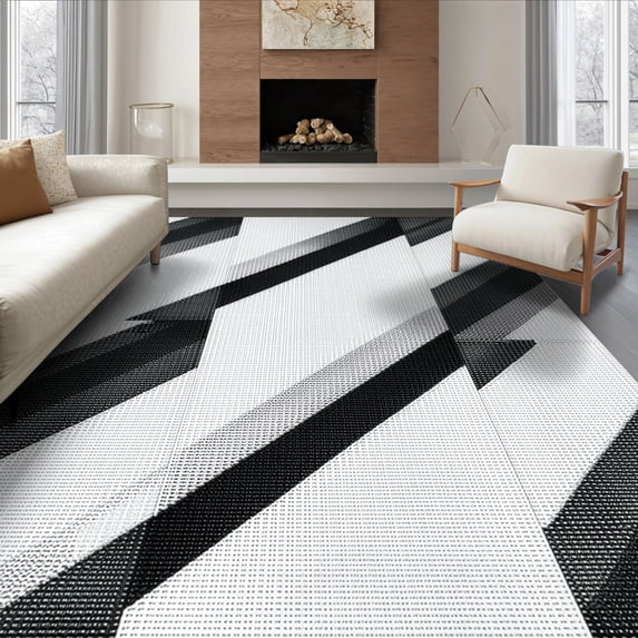 ODIKA 6'x9' Ultra-Soft Area Rug, Herringbone Abstract Zigzag Interlocking Geometric Shaggy Patterned None Washable, Bare feet friendly, Silk-Touch for Guest Room, Bedroom