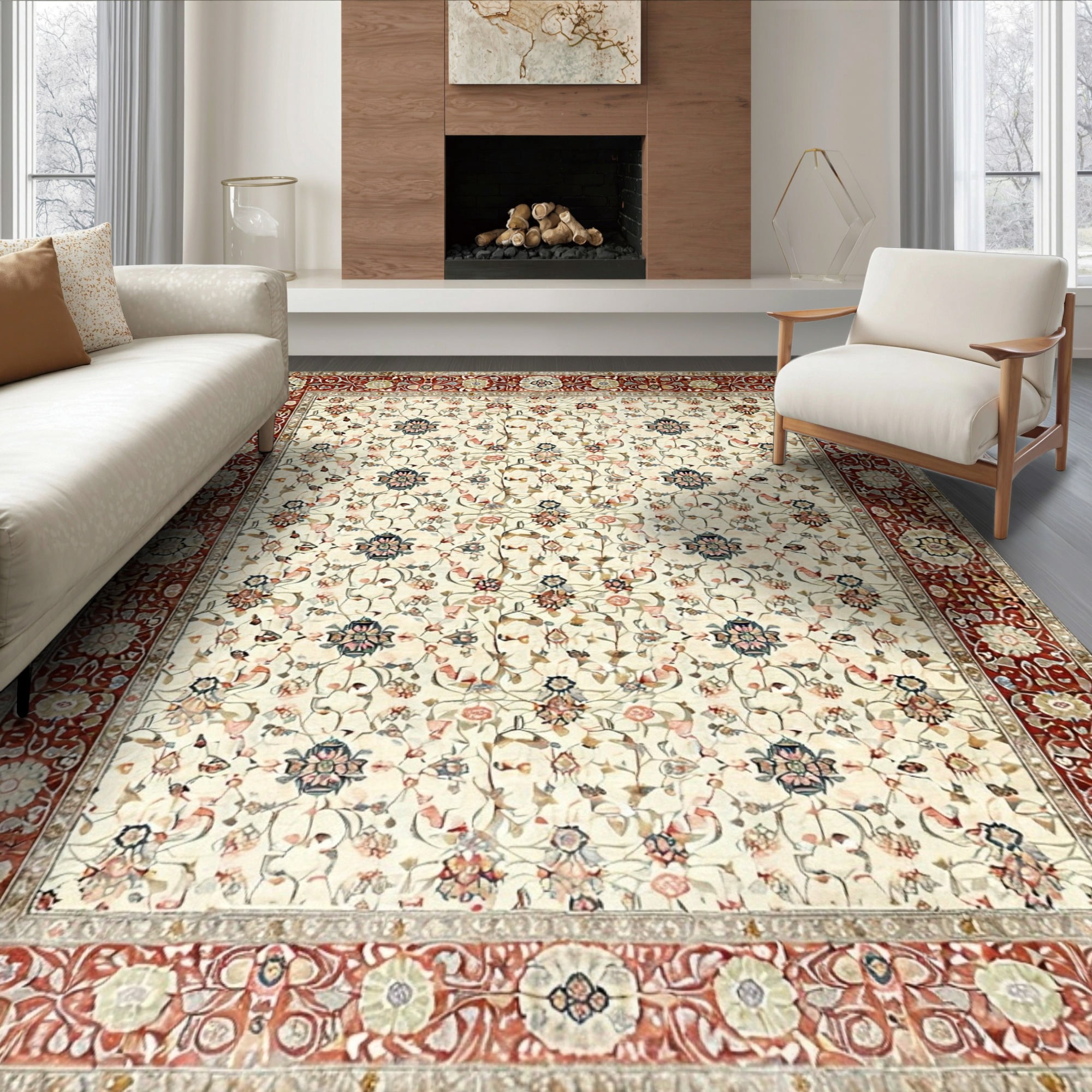 Soft Ivory Rug ODIKA 6'x9' Ultra-Soft Area Rug, Ivory Vintage Tug Scroll Faded Ornate ...