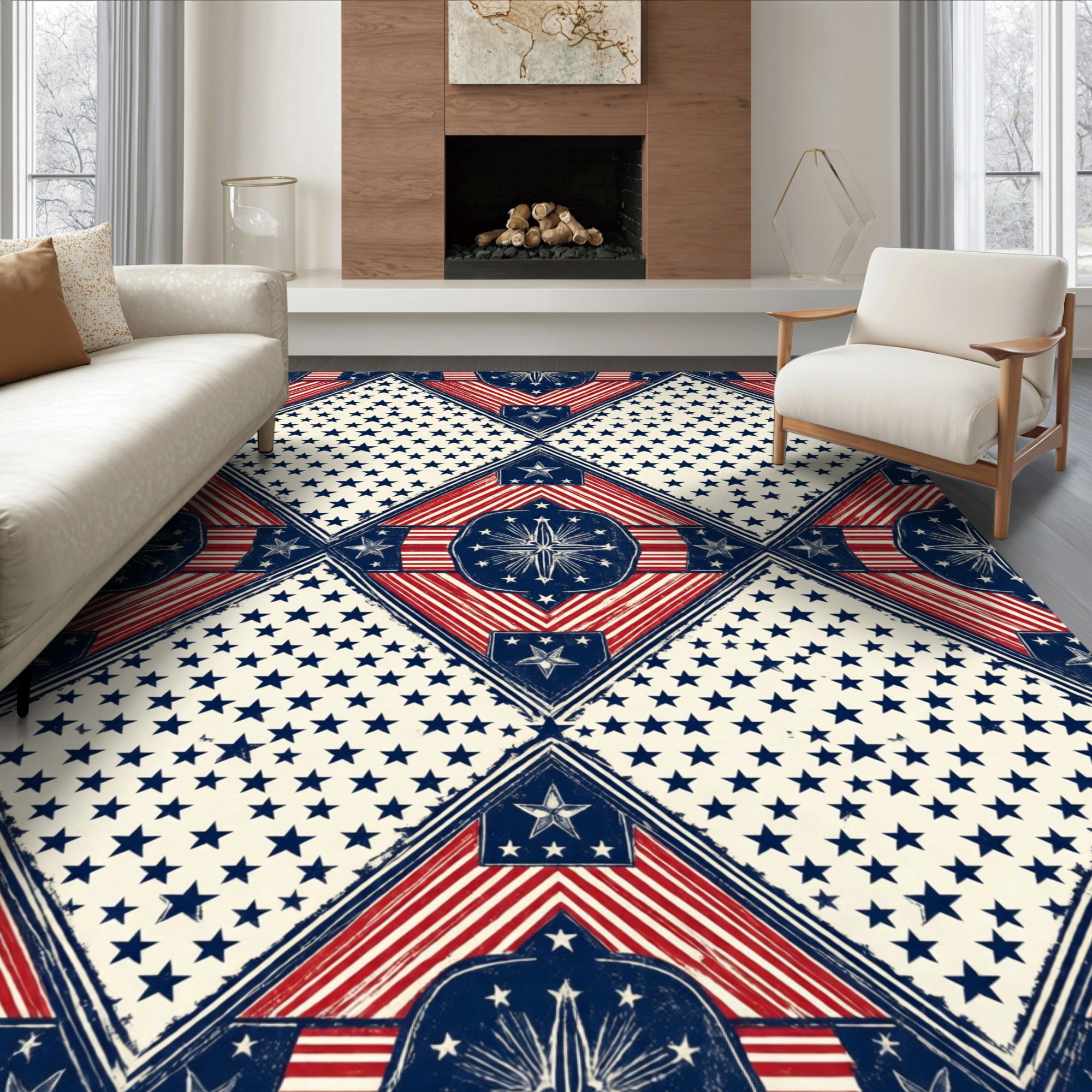 Soft Ivory Rug ODIKA 6'x9' Ultra-Soft Area Rug, July Door Navy Field Ivory Welcome ...