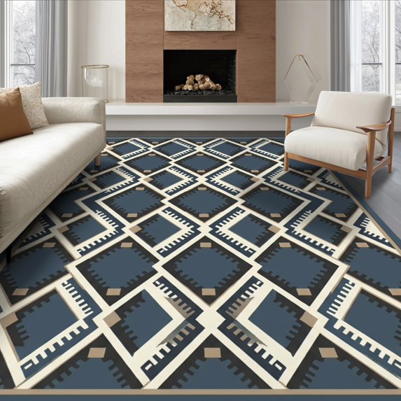 ODIKA 6'x9' Ultra-Soft Area Rug, Lattice Distressed Border Skid Hallway Checkered Geometric Boho Playful None Washable, Bare feet friendly, Silk-Touch for Guest Room, Bedroom