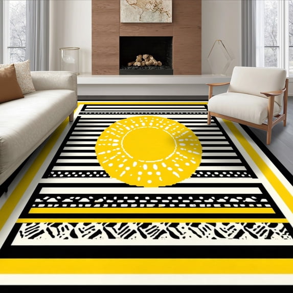 ODIKA 6'x9' Ultra-Soft Area Rug, Layered Welcome Door Stripe Border Motif Velvet Doormat Striped None Washable, Bare feet friendly, Silk-Touch for Guest Room, Bedroom