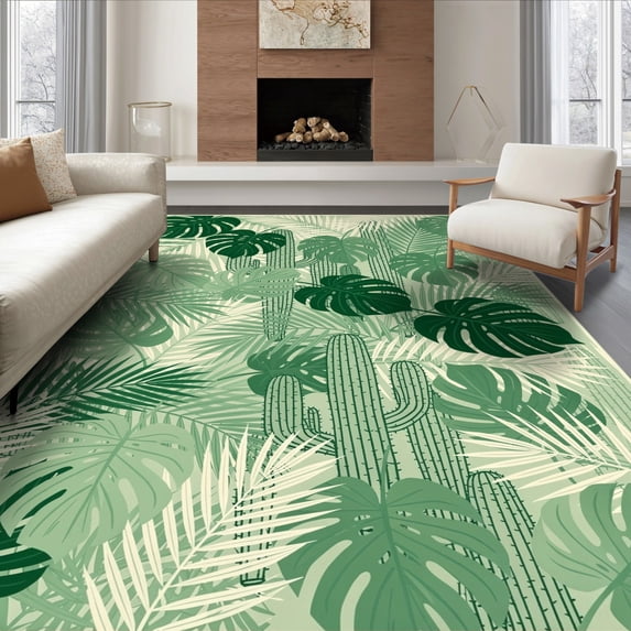 Abstract Tree Rug ODIKA 6'x9' Ultra-Soft Area Rug, Mid Forest Monstera Motifs Sunset ...