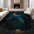thumbnail image 1 of ODIKA 6'x9' Ultra-Soft Area Rug, Midnight Blue Gold Gothic Moon Scene Intricate Nighttime Castle and Cat Design Washable, Bare feet friendly, Silk-Touch for Guest Room, Bedroom, 1 of 7