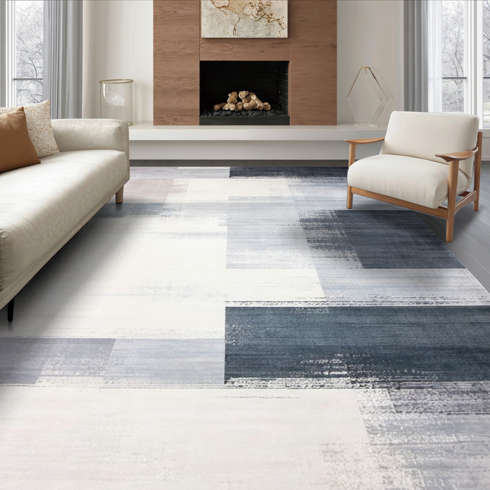 Minialistic Rug ODIKA 6'x9' Ultra-Soft Area Rug, Under Minimalist Abstract Brushstroke ...