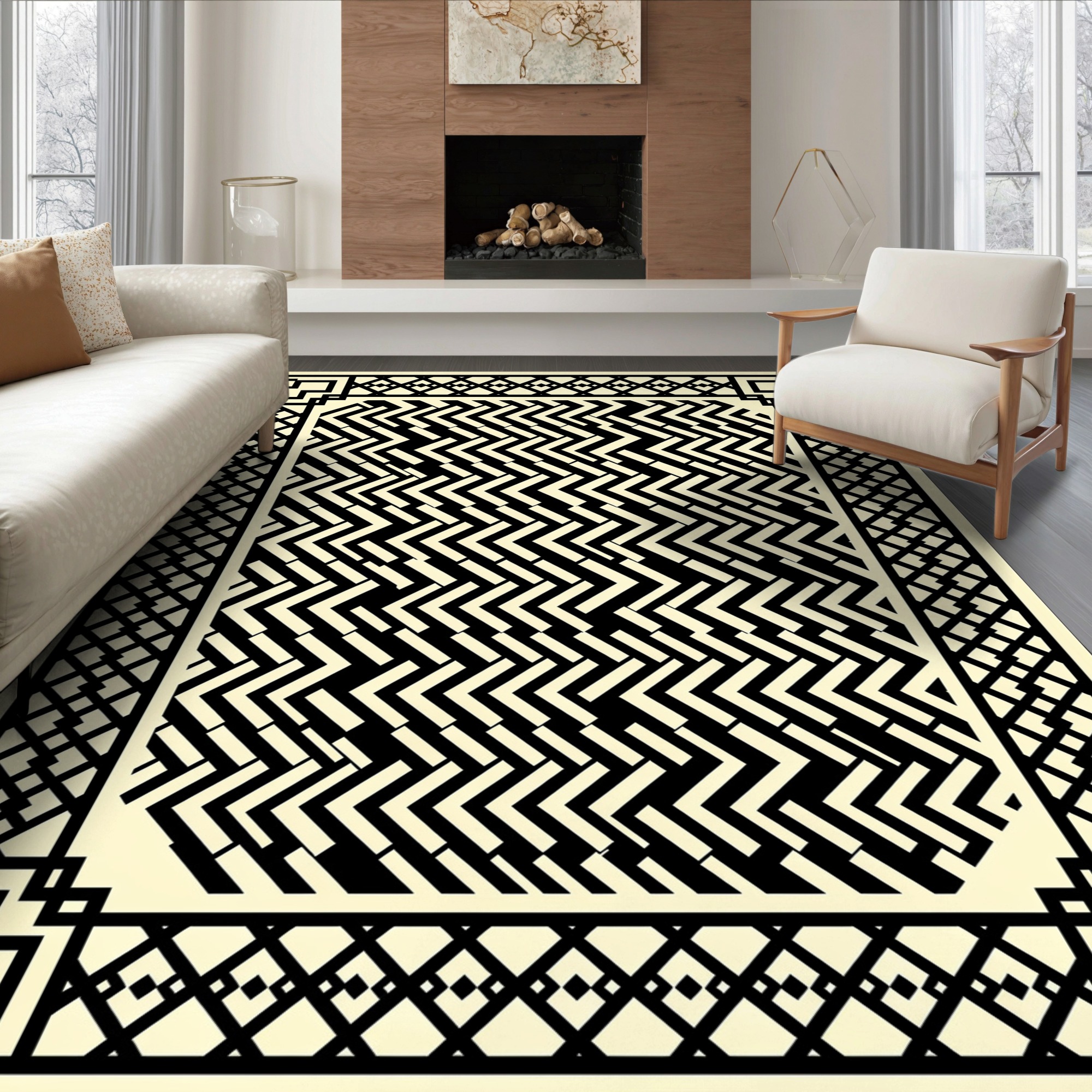 ODIKA 6'x9' Ultra-Soft Area Rug, Minimalist Bands Farmhouse Lattice ...