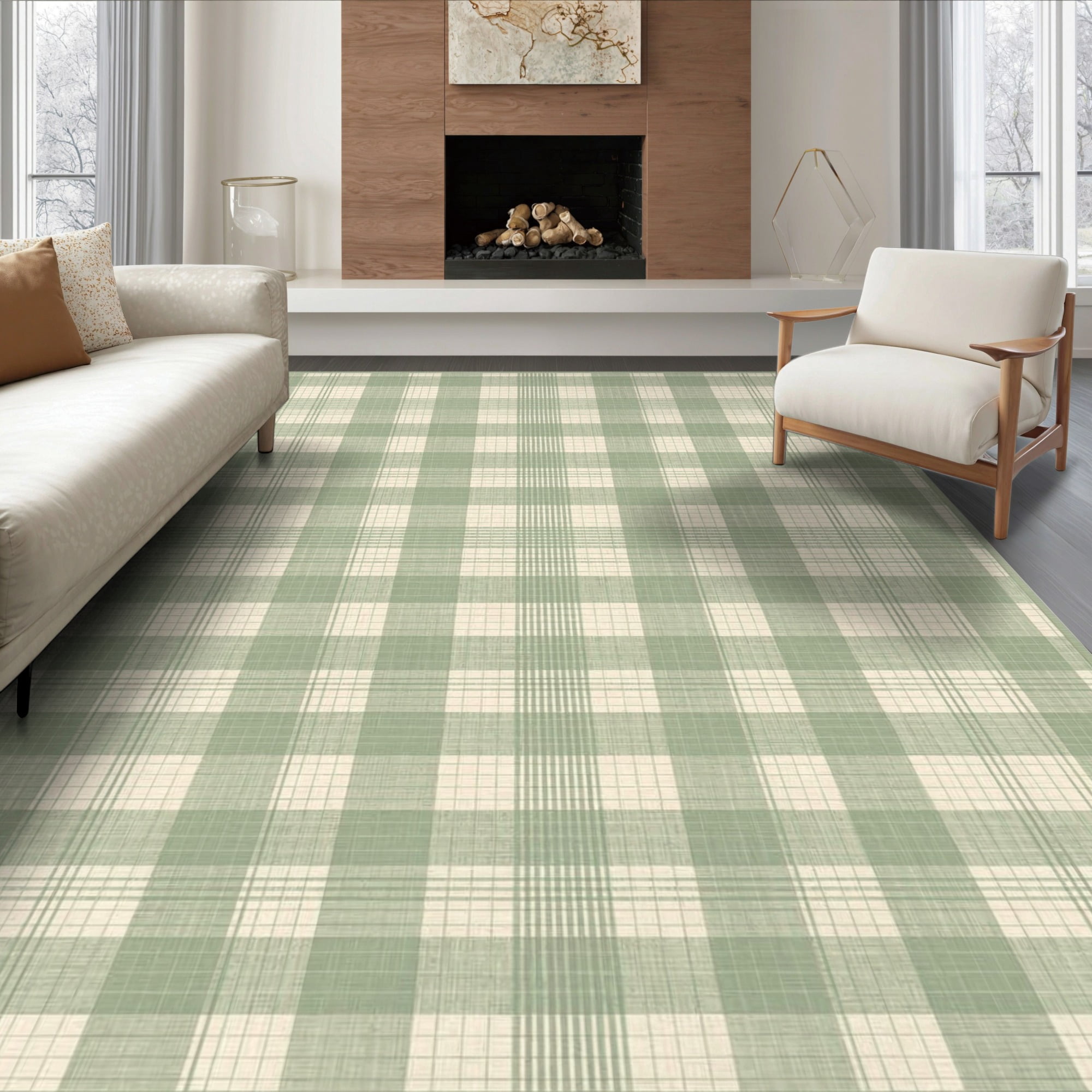 ODIKA 6'x9' Ultra-Soft Area Rug, Mint Farmhouse Sage Patchwork Blocks ...
