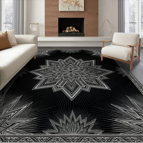 ODIKA 6'x9' Ultra-Soft Area Rug, Moorish Classroom Dining Large Variegated Inspired Geometric Boho Refined None Washable, Bare feet friendly, Silk-Touch for Guest Room, Bedroom