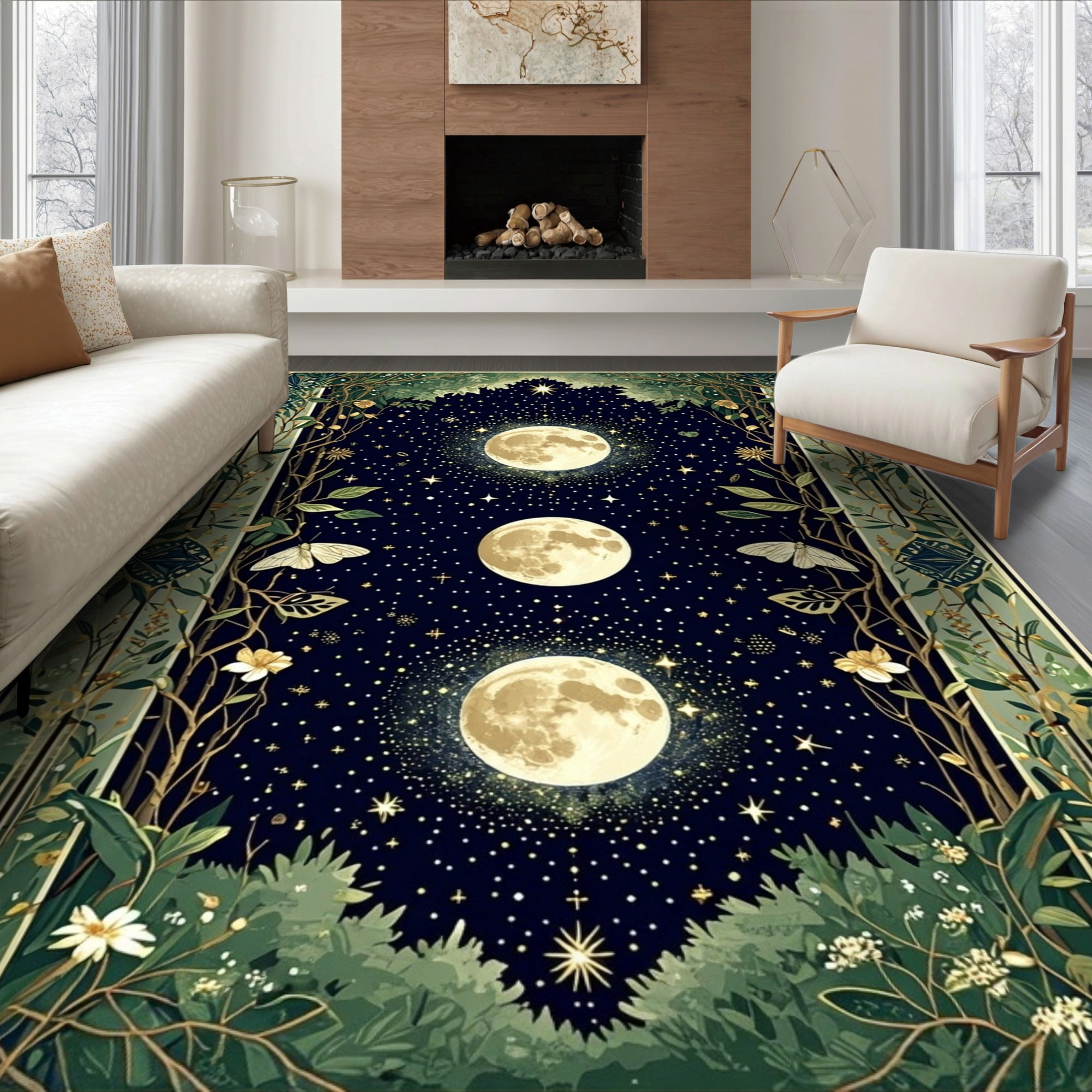 ODIKA 6'x9' Ultra-Soft Area Rug, Mystical Moth Witchy Floral Botanical ...