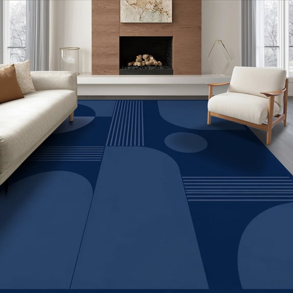 ODIKA 6'x9' Ultra-Soft Area Rug, Navy Blue Geometric Abstract Design Elegant Rectangular with Striped Accents Washable, Bare feet friendly, Silk-Touch for Guest Room, Bedroom