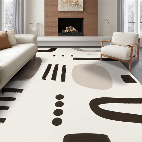 ODIKA 6'x9' Ultra-Soft Area Rug, Neutral Abstract Geometric Design Modern Minimalist Shapes and Lines Motif Washable, Bare feet friendly, Silk-Touch for Guest Room, Bedroom