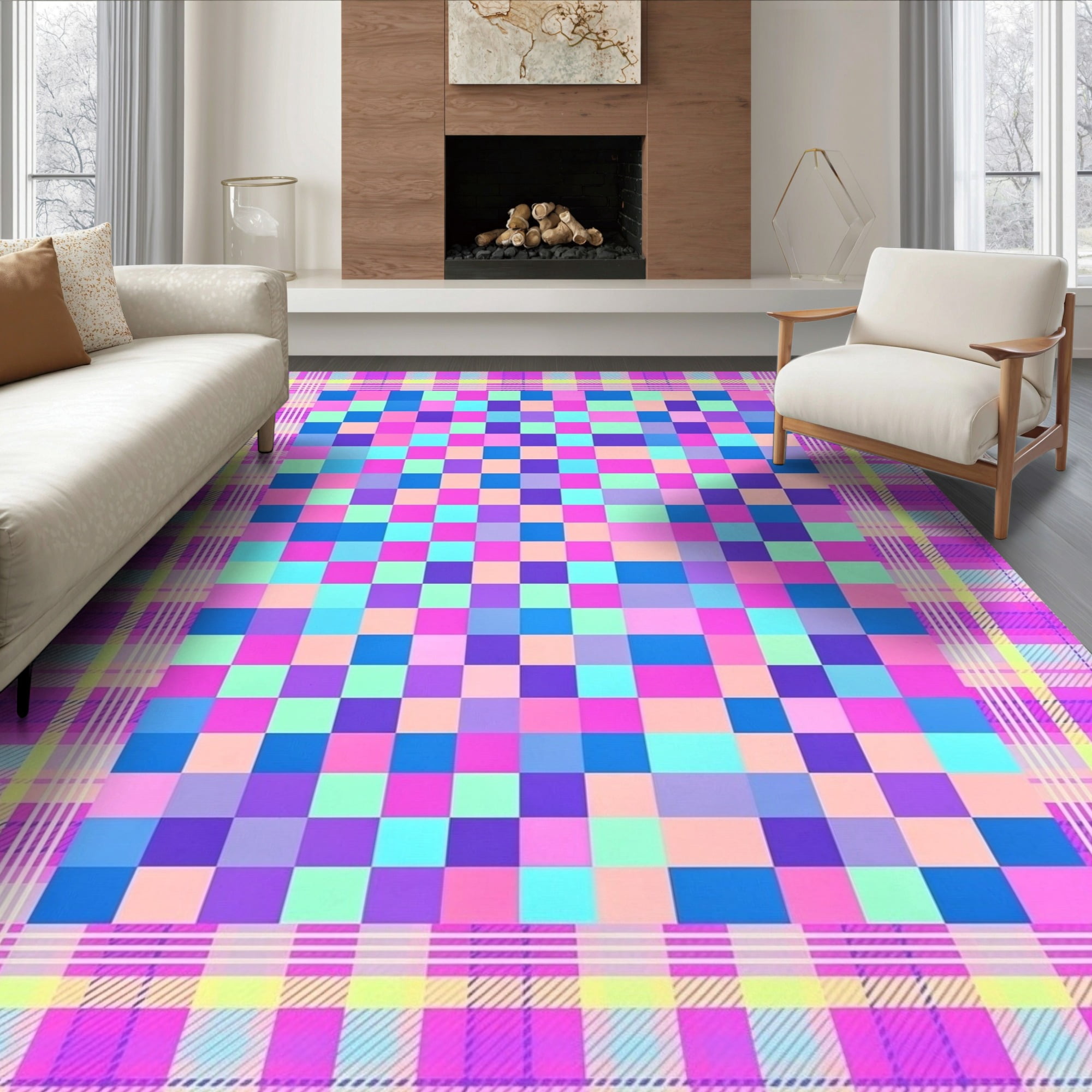 ODIKA 6'x9' Ultra-Soft Area Rug, Ombre Repeating Checkerboard Geometric ...