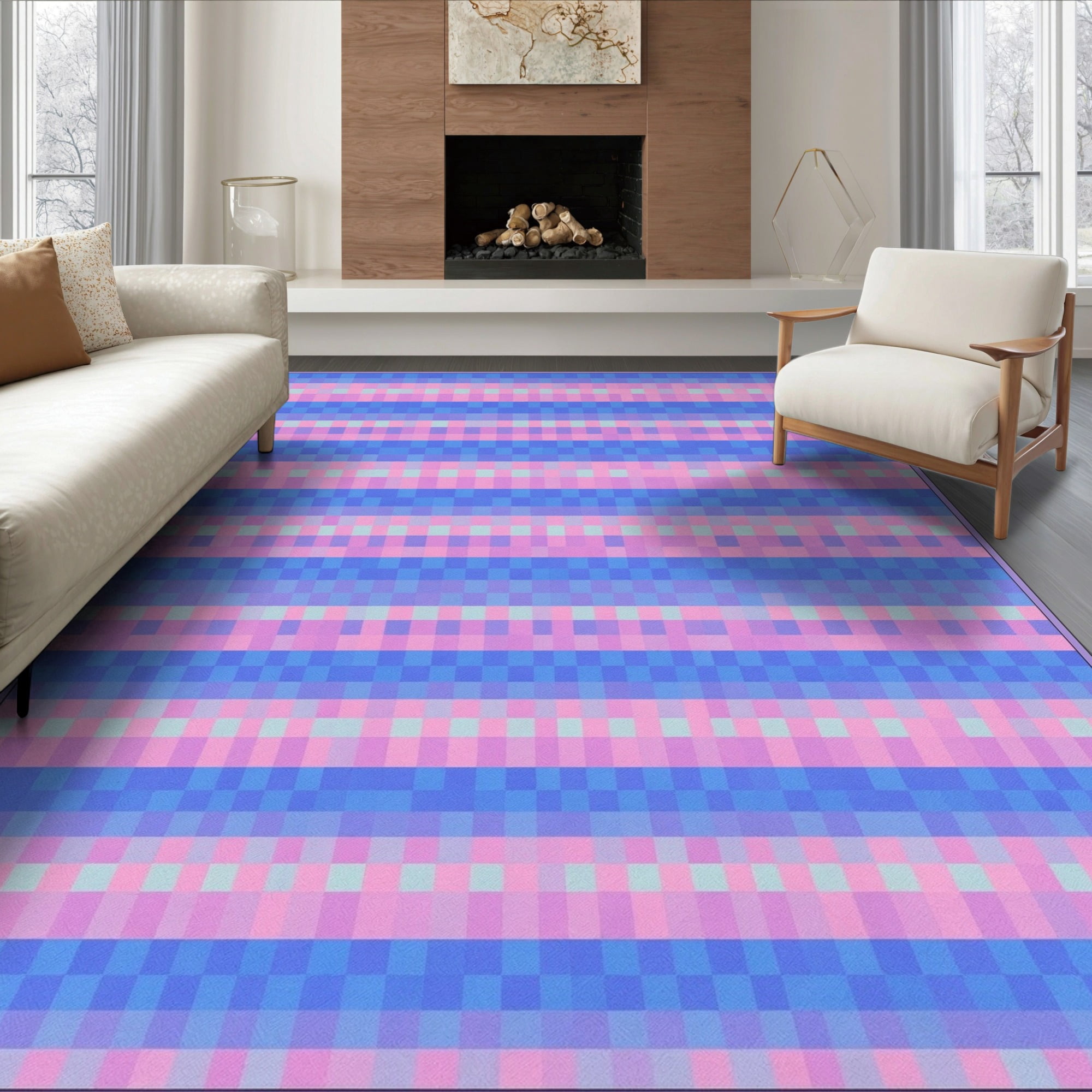 ODIKA 6'x9' Ultra-Soft Area Rug, Ombre Short Checkerboard Pile Retro ...