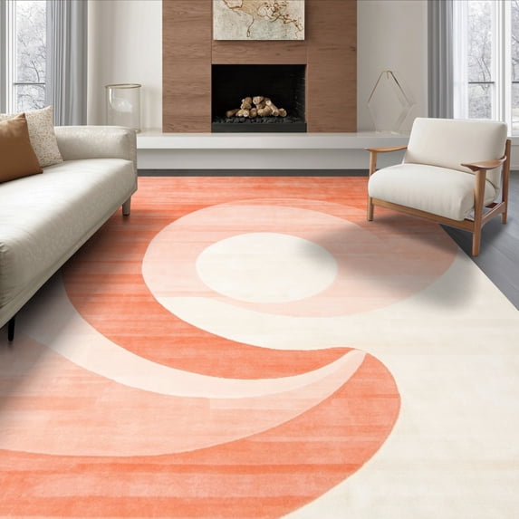 ODIKA 6'x9' Ultra-Soft Area Rug, Peach Gradient Swirling Wave Abstract Minimalist Ombre Spiral None Washable, Bare feet friendly, Silk-Touch for Guest Room, Bedroom
